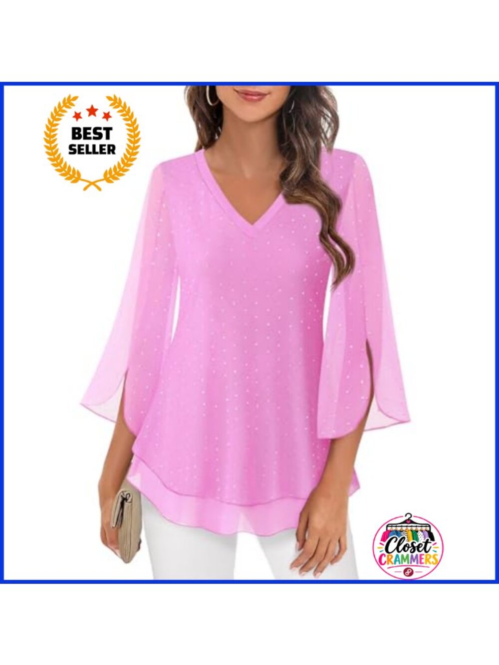 Floral 3/4 Sleeve V-Neck Mesh Blouse Tunic Top